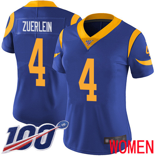 Los Angeles Rams Limited Royal Blue Women Greg Zuerlein Alternate Jersey NFL Football #4 100th Season Vapor Untouchable->women nfl jersey->Women Jersey